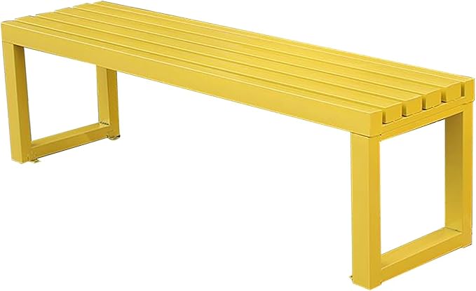 Backless Outdoor Bench, Pure Wrought Iron Metal Garden Bench with Reserved Fixing Holes for Yard Porch Balcony Park(Yellow,150cm/59in)