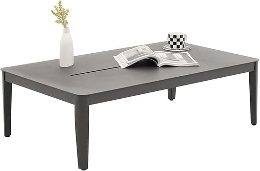 Patio Coffee Table Rectangle Outdoor Coffee Table for Outside All-Weather Aluminum Outdoor Coffee Tables for Balcony Garden Lawn, Grey