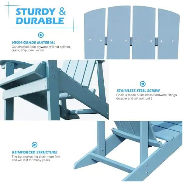 GOWE Patio HIPS Plastic Adirondack Chair Lounger Weather Resistant Furniture for Lawn Balcony in Lake Blue (2-Pack)