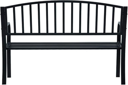 Garden Bench Black Powder-Coated Steel 47.2 in Long, Durable Outdoor Furniture for Patio, Porch, Weatherproof Seating Bench Seating