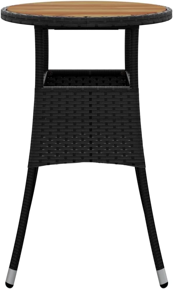 Black Round Garden Dining Table with Acacia Wood and Poly Rattan, Ø23.6 Inch Outdoor Patio Table for Balcony, Durable Steel Frame, Weather Resistant Design, Easy Maintenance