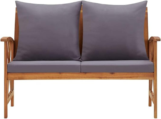 2-seat Garden Bench, Ergonomic Design,Soft Large backrest,Garden Bench with Cushions 46.9" Solid Acacia Wood-Fast delivdengny