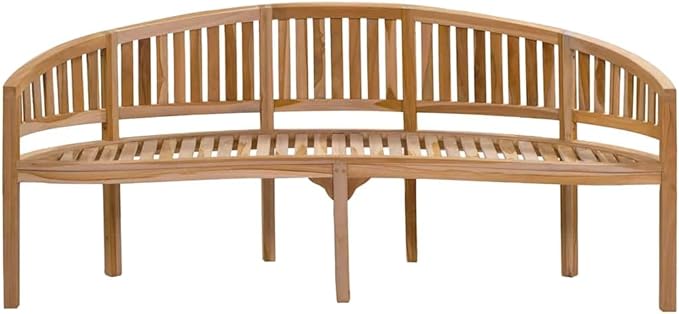 Solid Teak Wood Garden Bench Banana Shape 20.1 x 78.7 x 33.9 Inches Warm Brown Indoor Outdoor Bench for Patio Garden Living Room Seats 3