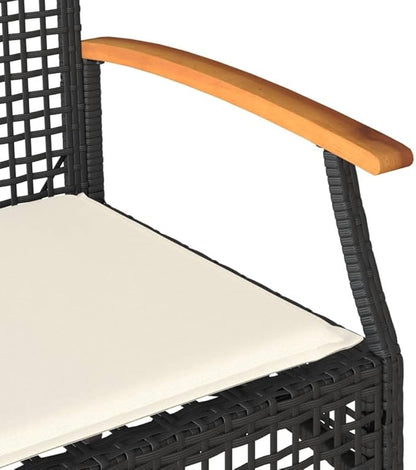 2-Seat Outdoor Garden Bench in Black-Brown Poly-Rattan, 42.5 x 22.4 x 33.5 in, Powder-Coated Steel Frame with Weather-Resistant Cushions for Patio, Porch, Balcony