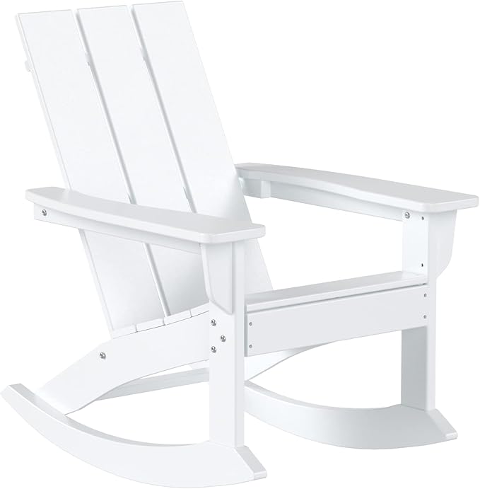WO WESTIN OUTDOOR HDPE Shoreside Modern Rocking Poly Adirondack Chair (Set of 2),White