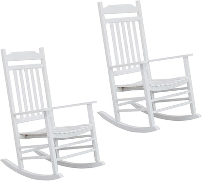 White Porch Rockers for Wooden Adults Furniture Set of 2 Outside Rocking Chair for Patio Lounge Balcony，Suitable for Indoor and Outdoor Use