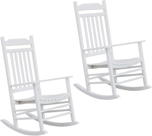 White Porch Rockers for Wooden Adults Furniture Set of 2 Outside Rocking Chair for Patio Lounge Balcony，Suitable for Indoor and Outdoor Use