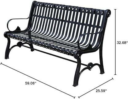Outdoor Bench Garden Patio Seating Furniture, Outdoor Park Bench Garden Bench, Metal Leisure Cast Iron Bench, Courtyard Terrace Seat Bench with Backrest and Armrest (Size : 150cm)