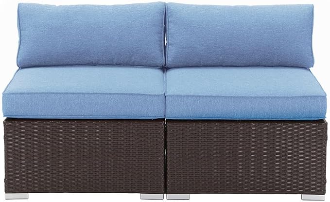 COSIEST 2-Piece Outdoor Furniture Add-on Armless Chairs for Expanding Chocolate Brown Wicker Sectional Sofa Set w - Photo 6