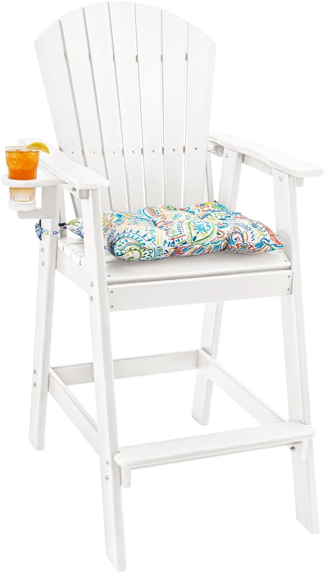 Sundale Outdoor Adirondack Bar Stool, Patio HDPE Bar Chair with Backrest - Photo 1
