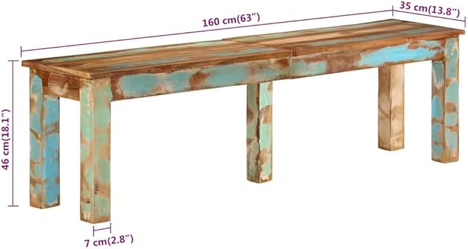 Solid Reclaimed Wood Outdoor Bench for Patio Garden Seating with Rustic Aesthetic and Durable Construction Comfortably Seats Three Adults