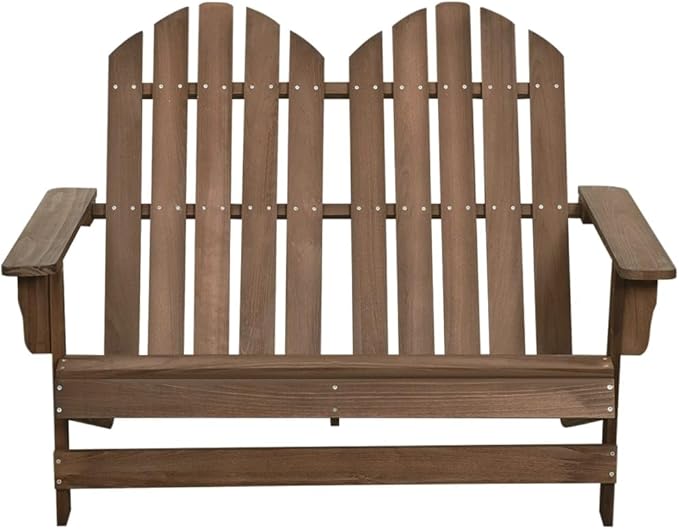 2-Seater Patio Adirondack Chair Solid Wood Fir Brown Outdoor Furniture Ergonomic Lounge Chair for Garden, Patio - Photo 3