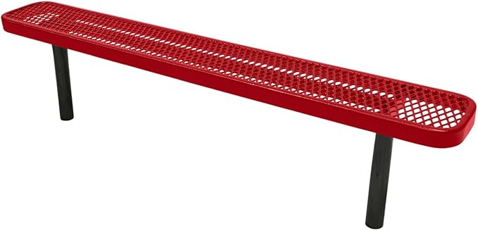 COATEDOUTDOORFURNITURE Coated Outdoor Furniture Heavy-Duty Outdoor Bench Thermoplastic Coated, Expanded Metal, Commercial-Grade Seating, Made in America (Inground Without Back, 6 Ft, Textured Red)