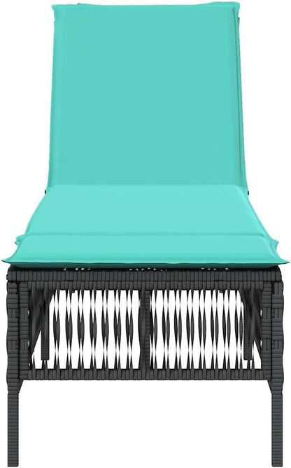 Black PE Rattan Adjustable Patio Lounger with Cushion, 78"x21.7"x14.9", for Garden, Pool, Balcony