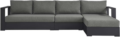 Modway Tahoe Modular Aluminum 3-Piece Outdoor Patio Furniture Gray Charcoal, Right-Facing Sectional Sofa Set with Weather-Resistant Cushions, Ideal for Deck, Backyard, Poolside