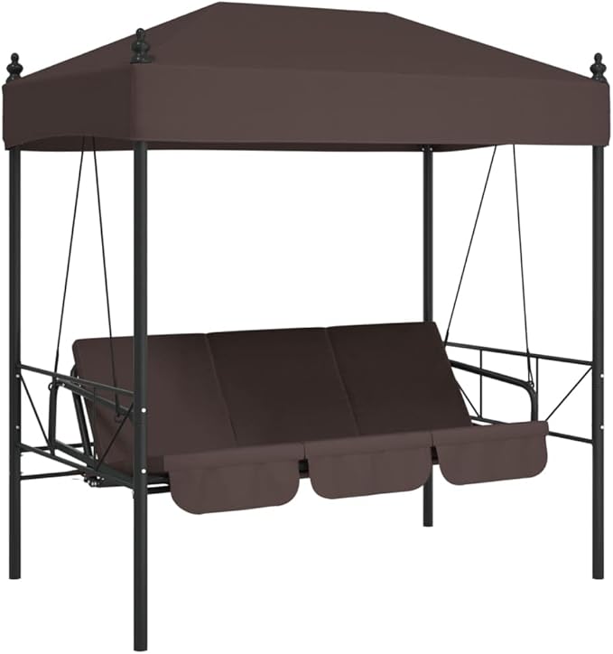 Garden Swing Bench for Patio, 3-Seater Outdoor Porch Swing with Adjustable Canopy, Convertible Bed - Photo 2
