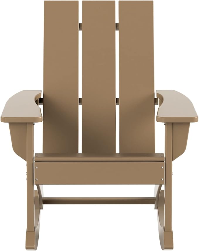 WO WESTIN OUTDOOR HDPE Shoreside Modern Rocking Poly Adirondack Chair (Set of 2),Weathered Wood