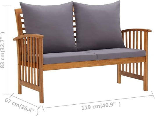 Solid Acacia Wood Garden Bench with Cushions Rustic Outdoor Furniture for Patio Backyard and Terrace 47 x 26 x 33 Inches Natural Brown