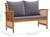Garden Bench Deck Bench Patio Bench with Cushions 46.9" Solid Acacia Wood - Photo 2