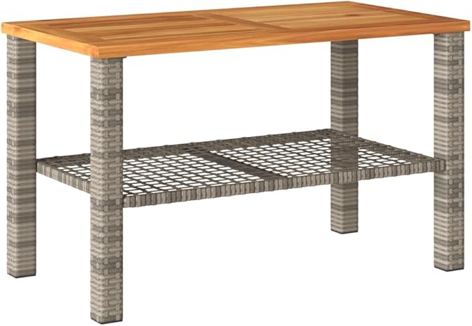 Grey PE Rattan Medium Durable Garden Table with Acacia Wood Top, 4-Person Seating - Photo 3