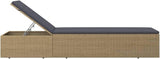 Adjustable Brown Rattan Chaise Lounge 77.9"x23.6" Foldable Outdoor Recliner with PE Rattan & Cushion for Poolside, Patio - Photo 3