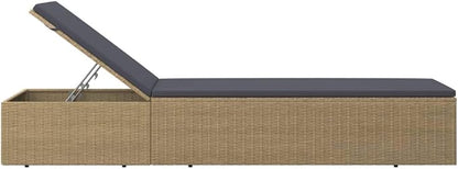 Adjustable Brown Rattan Chaise Lounge 77.9"x23.6" Foldable Outdoor Recliner with PE Rattan & Cushion for Poolside, Patio, Garden & Sunbathing