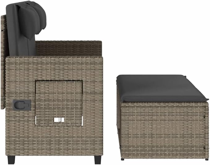 Garden Bench Deck Bench Reclining Patio Bench with Cushions Gray Poly Rattan - Photo 7