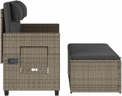 Garden Bench Deck Bench Reclining Patio Bench with Cushions Gray Poly Rattan