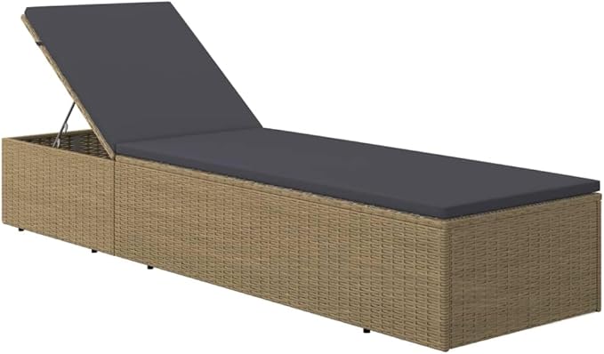 Adjustable Brown Rattan Chaise Lounge 77.9"x23.6" Foldable Outdoor Recliner with PE Rattan & Cushion for Poolside, Patio - Photo 1