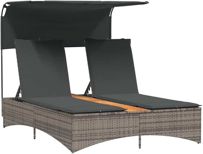 Gray Canopy Double Sun Lounger 31.3" x 21.1" x 21.7" Outdoor Patio Chaise Lounge for Pool Garden Balcony Lounge Chair - Photo 1