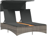 Gray Canopy Double Sun Lounger 31.3" x 21.1" x 21.7" Outdoor Patio Chaise Lounge for Pool Garden Balcony Lounge Chair - Photo 1