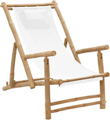Deck Chair Bamboo and Canvas, Outdoor Patio Furniture, Balcony Chairs, Lounge Chairs, Beach Lounge Chair Outdoor - Photo 1