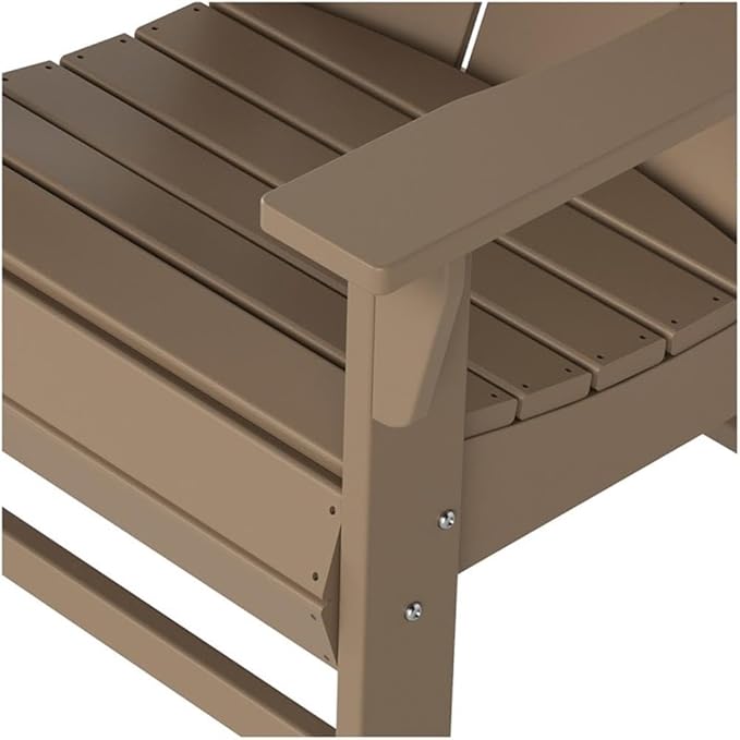 Costaelm Outdoor Adirondack Chair, HDPE Patio Balcony Chairs, Portside Seashell Nautical Curveback Adirondack Chair and Fire Pit Chairs, Weathered Wood