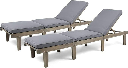 Christopher Knight Home Alisa Outdoor Acacia Wood Chaise Lounge (Set of 2), Grey Finish/Dark Grey Cushion