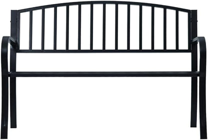 Black Powder-Coated Steel Garden Bench 47.2 Inch Long Durable Outdoor Seating for Patio Balcony Backyard Comfortable Relaxation Rust-Resistant