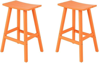Costaelm All-Weather Bar Stools Set of 2, 29" Height Outdoor Bar Stools, Adirondack Poly Patio Bar Stool for Patio, Deck, Kitchen Counter and Garden, Orange