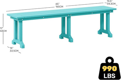 Costaelm Outdoor Benches Weatherproof, Park Long Bench Poly Lumber Backless for Entryway Front Porch Garden Bench Seat for Patio, Turquoise