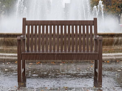 Psilvam Garden Bench, 2-Person Poly Lumber Patio Bench, All-Weather Outdoor Bench that Never Rot and Fade, Suit for Garden, Porch and Park (Brown)