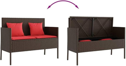 Garden Bench Deck Bench Patio Bench with Cushions Brown Poly Rattan