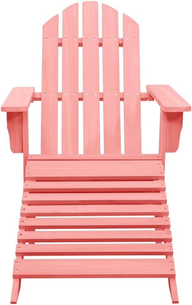 Adirondack Chair with Ottoman Pink Solid Fir Wood Outdoor Patio Lounge Chair for Garden Relaxation and Backyard Lounging - Photo 3