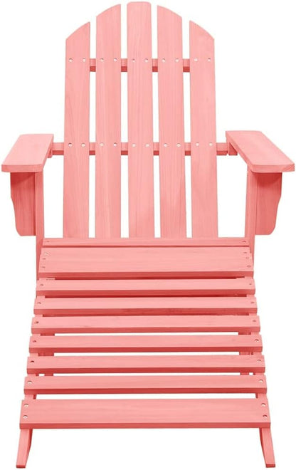 Adirondack Chair with Ottoman Pink Solid Fir Wood Outdoor Patio Lounge Chair for Garden Relaxation and Backyard Lounging