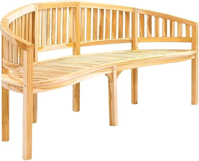 Natural Teak Solid Wood Large Durable Garden Bench with Elegant Banana Shape, Comfortable Ergonomic Seating for Outdoor and Indoor Use, Weather Resistant Furniture for Patio