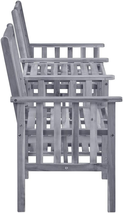 Grey Solid Acacia Wood Garden Chair with Tea Table, Medium Durable Outdoor Seating for Patio and Balcony, Rustic Style with Weathered Finish, Comfortable Cushion Included,
