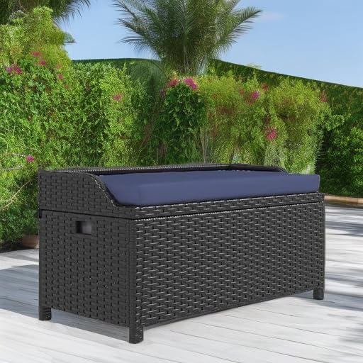 Outsunny Outdoor Wicker Storage Bench Deck Box - Photo 6