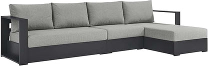 Modway Tahoe Modular Aluminum 3-Piece Outdoor Patio Furniture Gray, Right-Facing Sectional Sofa Set with Weather-Resistant Cushions, Ideal for Deck, Backyard, Poolside