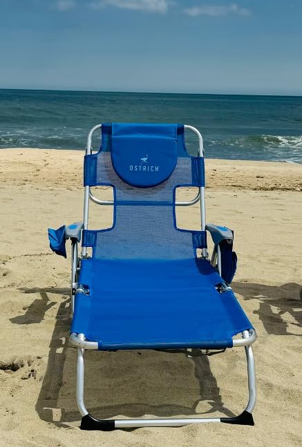 Ostrich the Margate Chaise Lounge, Facedown Pool Tanning Chair, Portable Outdoor Lounger for Beach and Camping, Breathable Mesh Fabric, Blue