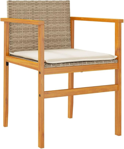 Patio Chairs with Cushions 2 pcs Beige Poly Rattan&Solid Wood Sillas para Patio Lawn Chairs for Dining Table Garden Chair for Picnic Study Courtyard Living Room