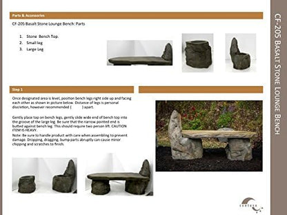 Athena Garden Basalt Stone Boulder Bench with Back, Cast Stone Rustic Lounge Bench, Outdoor Garden Patio Bench, 3 Piece Hand Sculpted Rock Garden Bench Outdoor Decor