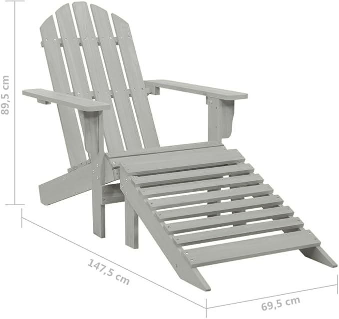 vidaXL Adirondack Patio Lounge Set with Ottoman and Table - Solid Fir Wood Construction, Elegant Timeless Design, Detachable Ottoman, Stable and Weather - Gray