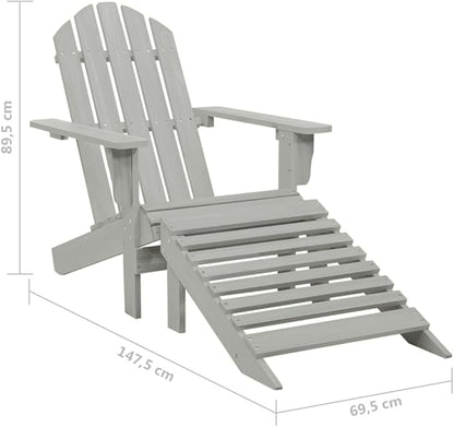 vidaXL Adirondack Patio Lounge Set with Ottoman and Table - Solid Fir Wood Construction, Elegant Timeless Design, Detachable Ottoman, Stable and Weather - Gray